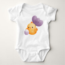 CUTE EASTER CHICK WITH PURPLE EGG AND FLOWER