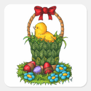 Cute Easter Chicken Square Sticker