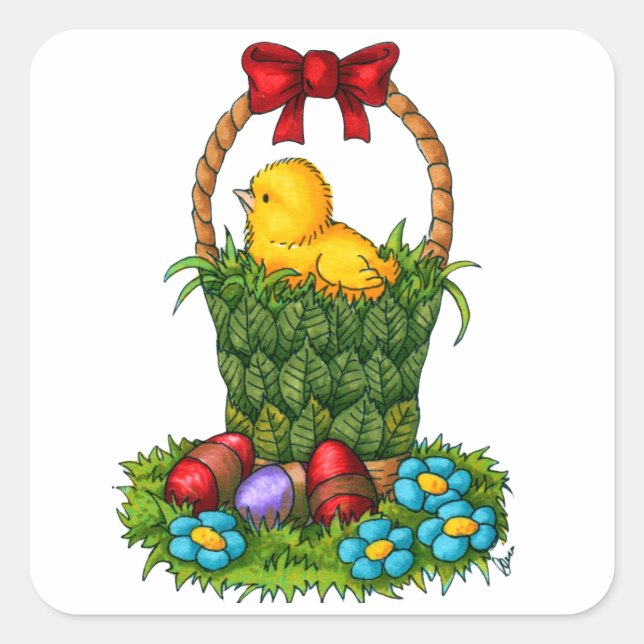 Cute Easter Chicken Square Sticker (Front)