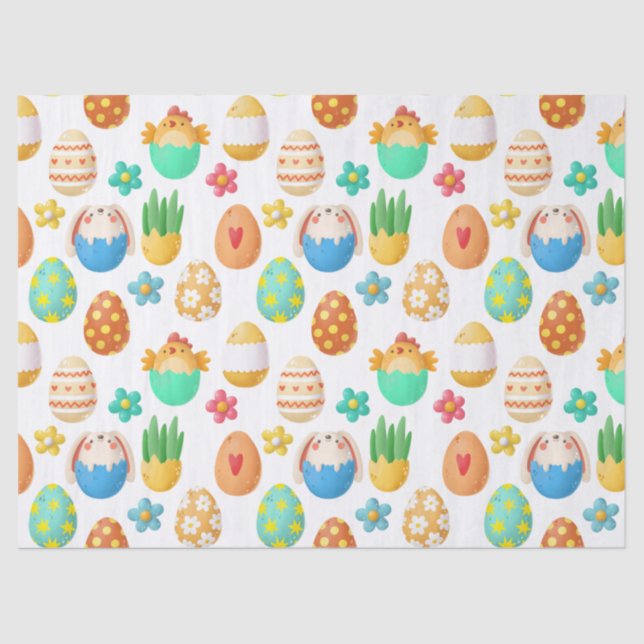 Cute Easter Chicks, Bunnies, and Eggs Decoupage Tissue Paper (Front)