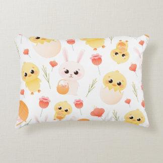 Cute Easter Chicks & Bunnies Seamless Pattern Decorative Cushion