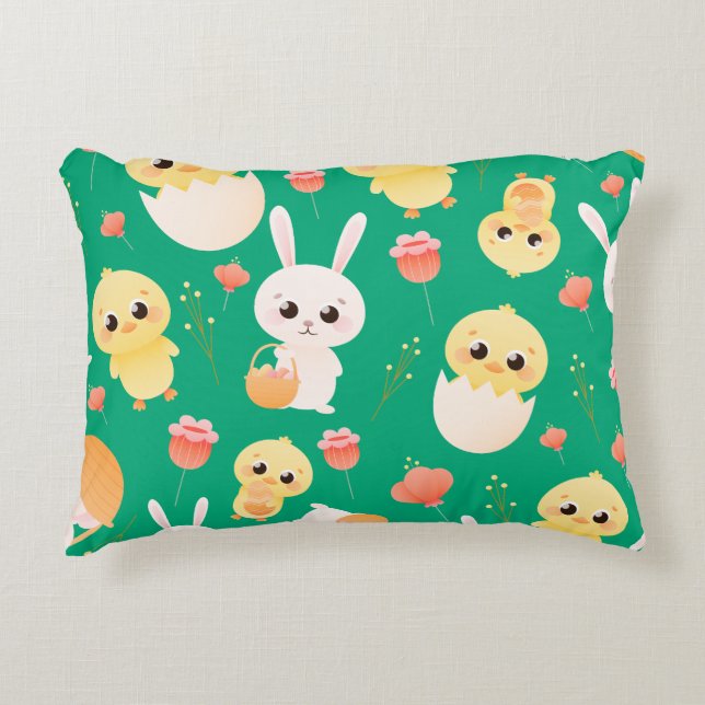 Cute Easter Chicks & Bunnies Seamless Pattern  Decorative Cushion (Front)