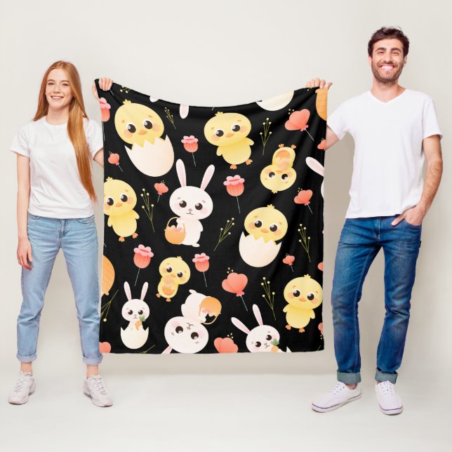 Cute Easter Chicks & Bunnies Seamless Pattern  Fleece Blanket (In Situ)