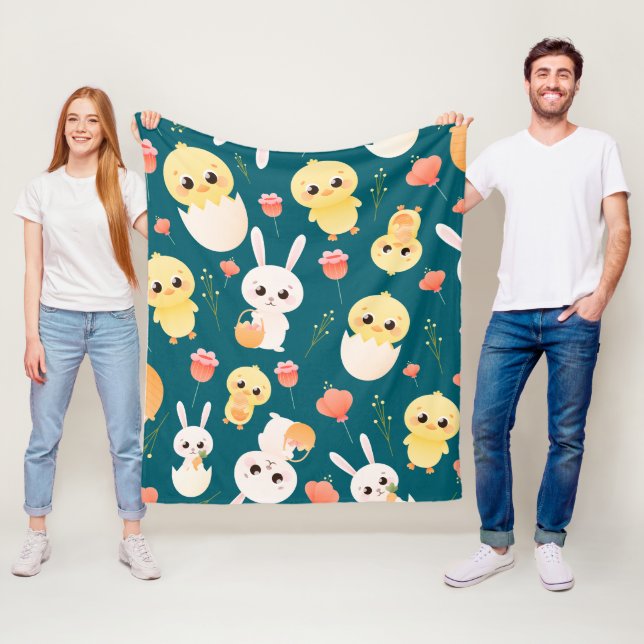 Cute Easter Chicks & Bunnies Seamless Pattern  Fleece Blanket (In Situ)