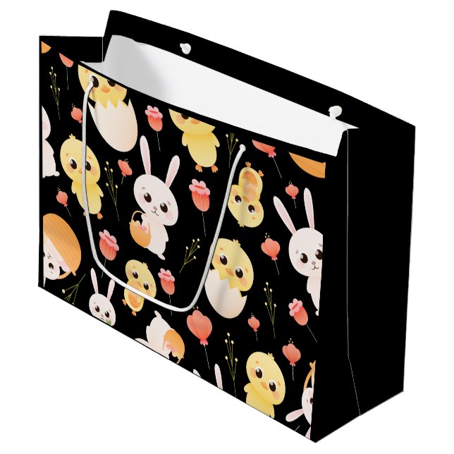 Cute Easter Chicks & Bunnies Seamless Pattern  Large Gift Bag (Front Angled)