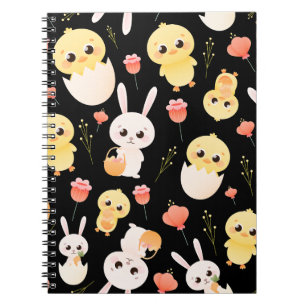 Cute Easter Chicks & Bunnies Seamless Pattern Notebook