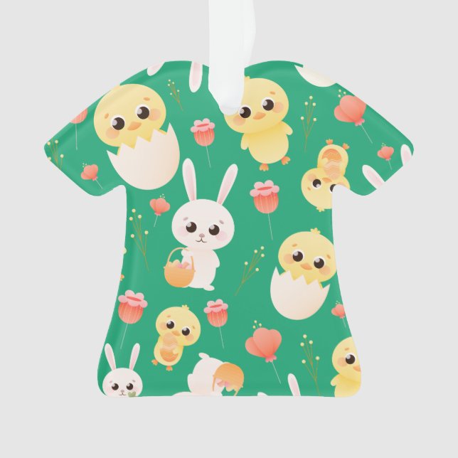 Cute Easter Chicks & Bunnies Seamless Pattern  Orn Ornament (Front)