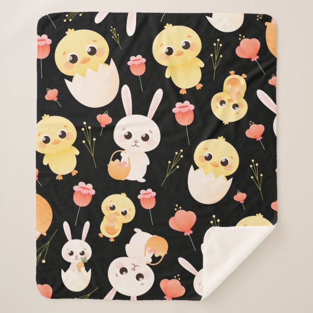 Cute Easter Chicks & Bunnies Seamless Pattern  Sherpa Blanket (Front)