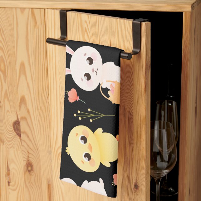 Cute Easter Chicks & Bunnies Seamless Pattern  Tea Towel (Thirds Fold)