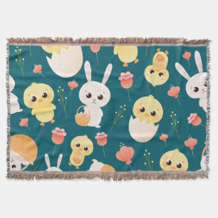 Cute Easter Chicks & Bunnies Seamless Pattern Throw Blanket