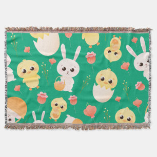 Cute Easter Chicks & Bunnies Seamless Pattern  Throw Blanket