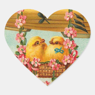 Cute Easter Chicks Heart Sticker