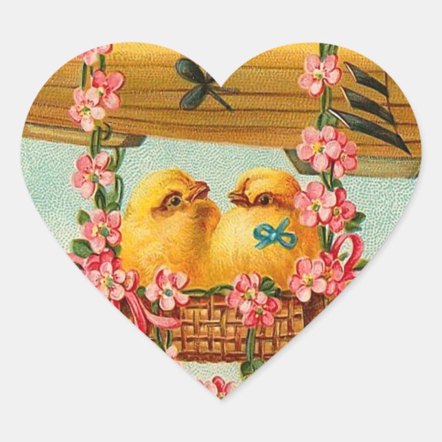 Cute Easter Chicks Heart Sticker (Front)