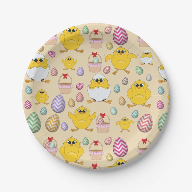 Cute Easter Chicks Pattern  Paper Plate (Front)
