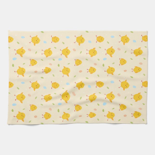 Cute Easter Chicks Pattern Tea Towel (Horizontal)