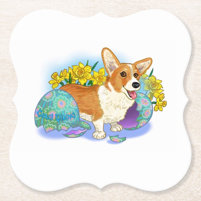 Cute Easter Corgi Paper Coaster (Front)