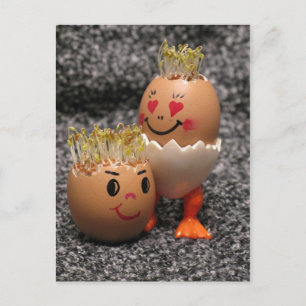 Cute Easter Couple- Eggs With Hair Holiday Postcard