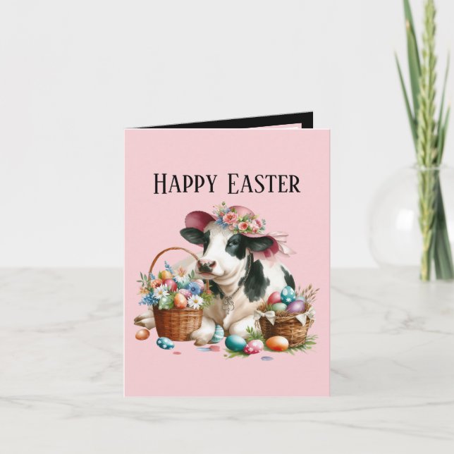 Cute Easter cow add message Holiday Card (Front)