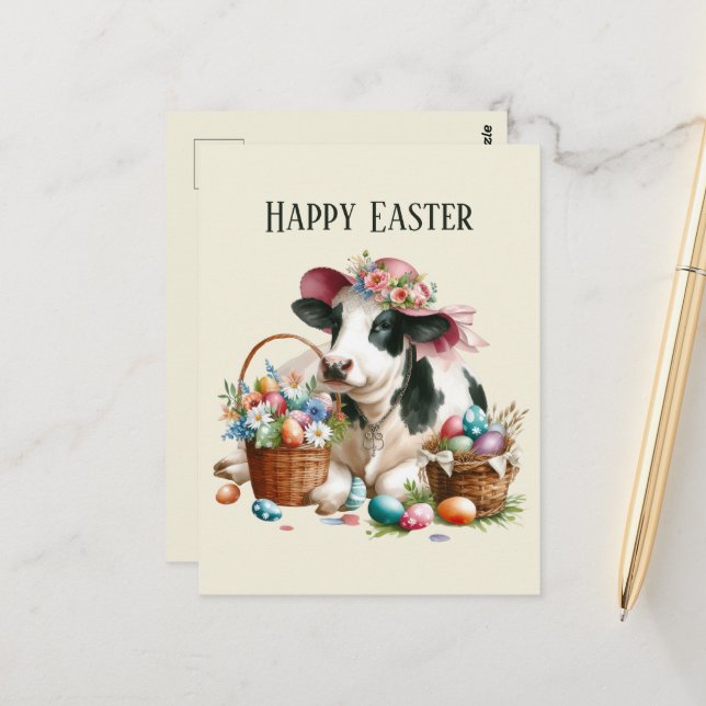 Cute Easter cow add text  Postcard (Front/Back In Situ)