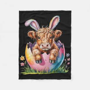 Cute Easter Cow Spring Egg Cows Lover Bunny Ears Fleece Blanket