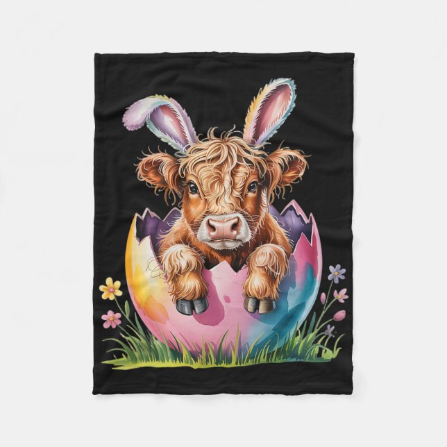 Cute Easter Cow Spring Egg Cows Lover Bunny Ears  Fleece Blanket (Front)