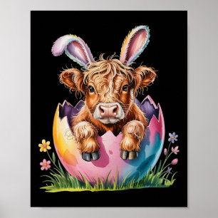 Cute Easter Cow Spring Egg Cows Lover Bunny Ears  Poster