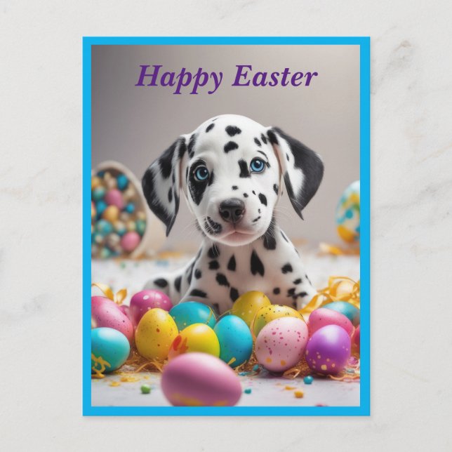 Cute Easter Dalmatian Postcard (Front)