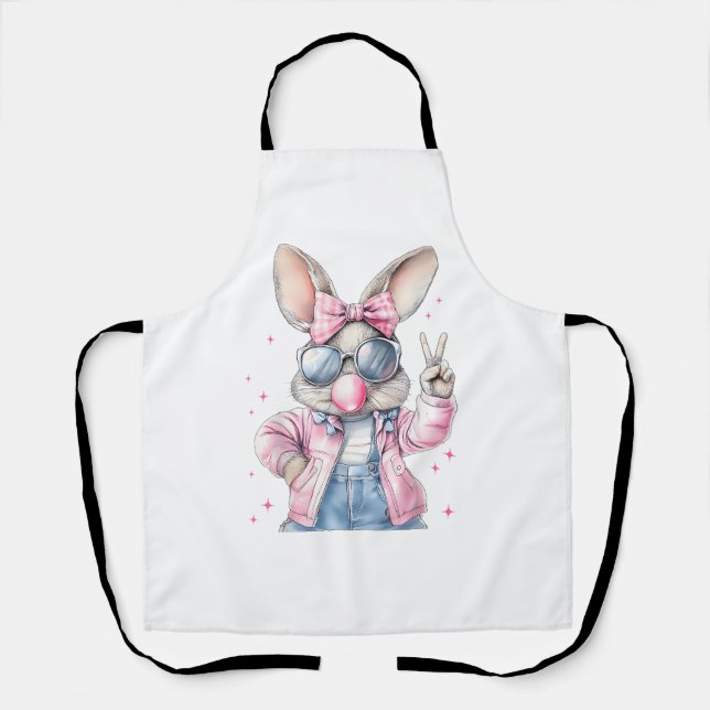 Cute Easter Day Bunny Blowing Bubble Rabbit Women  Apron (Front)