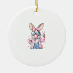 Cute Easter Day Bunny Blowing Bubble Rabbit Women  Ceramic Ornament