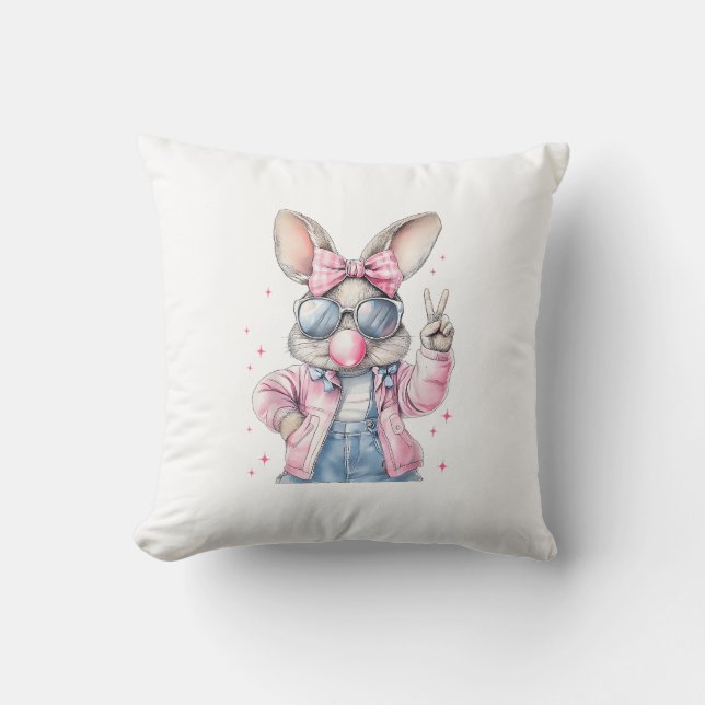 Cute Easter Day Bunny Blowing Bubble Rabbit Women  Cushion (Front)