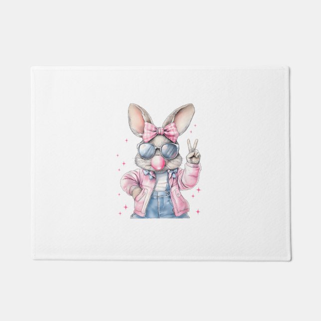 Cute Easter Day Bunny Blowing Bubble Rabbit Women  Doormat (Front)