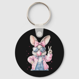 Cute Easter Day Bunny Blowing Bubble Rabbit Women Key Ring
