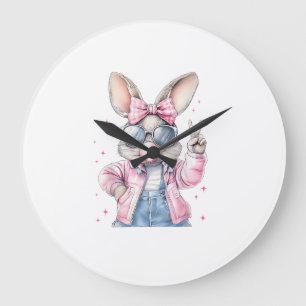 Cute Easter Day Bunny Blowing Bubble Rabbit Women  Large Clock