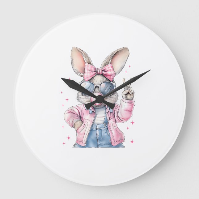 Cute Easter Day Bunny Blowing Bubble Rabbit Women  Large Clock (Front)