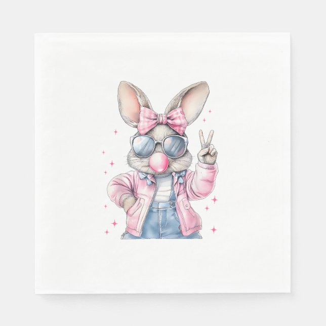 Cute Easter Day Bunny Blowing Bubble Rabbit Women  Napkin (Front)