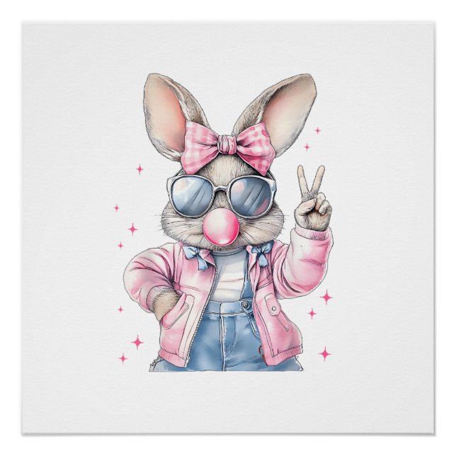 Cute Easter Day Bunny Blowing Bubble Rabbit Women  Poster (Front)