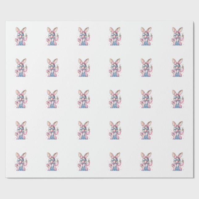 Cute Easter Day Bunny Blowing Bubble Rabbit Women  Wrapping Paper (Flat)