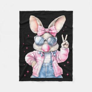 Cute easter day bunny blowing bubble rabbit womenC Fleece Blanket
