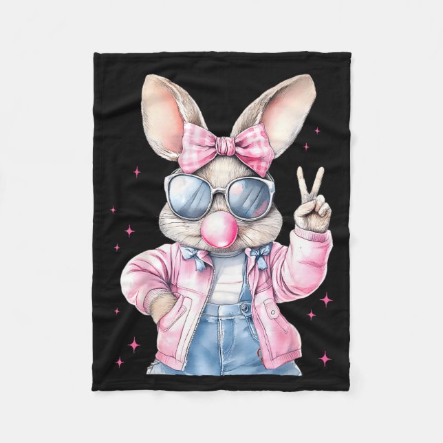Cute easter day bunny blowing bubble rabbit womenC Fleece Blanket (Front)