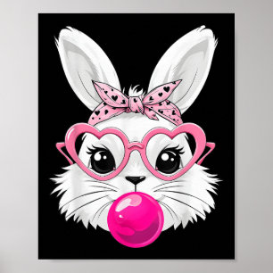 Cute Easter Day Bunny Face With Bandanna Heart Gle Poster