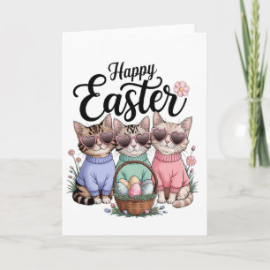 Cute Easter Day Cat Bunny Ears Eggs Graphic Men Wo Card