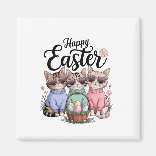 Cute Easter Day Cat Bunny Ears Eggs Graphic Men Wo Magnet