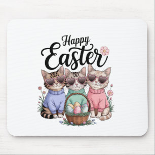 Cute Easter Day Cat Bunny Ears Eggs Graphic Men Wo Mouse Pad
