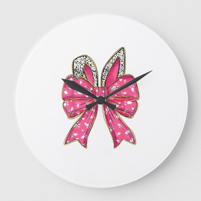 Cute Easter Day Coquette Bow Bunny Rabbit Womens G Large Clock (Front)