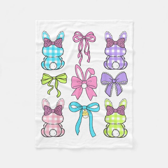 Cute Easter Day Coquette Bow Rabbit Easter Bunny Fleece Blanket (Front)