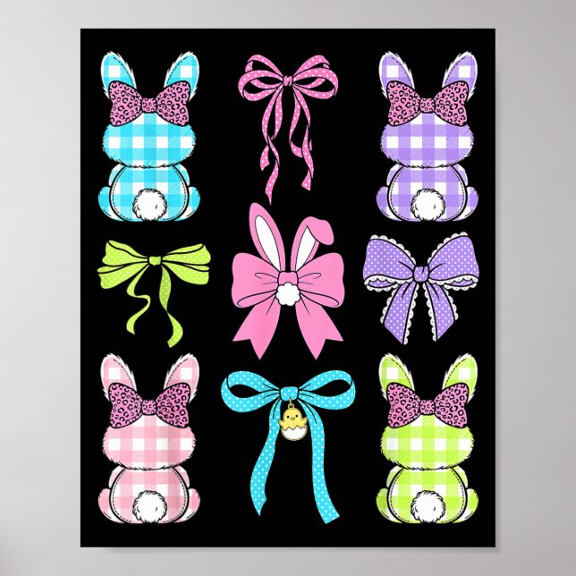 Cute Easter Day Coquette Bow Rabbit Easter Bunny Poster (Front)