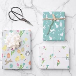 Cute easter design with bunnies and chicks wrapping paper sheet
