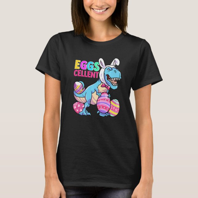 Cute Easter Dinosaur Easter Bunny Eggs Easter T-Shirt (Front)