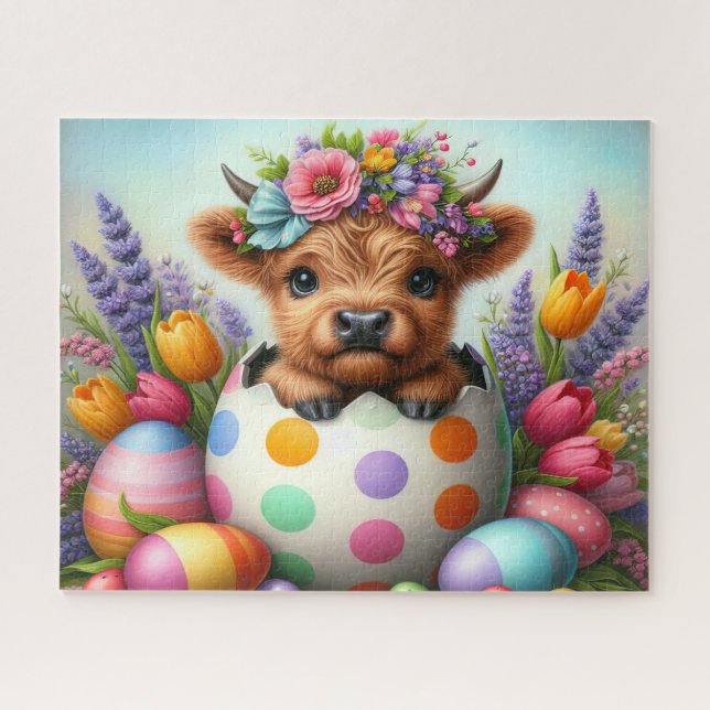 Cute Easter Egg Highland Cow Jigsaw Puzzle (Horizontal)