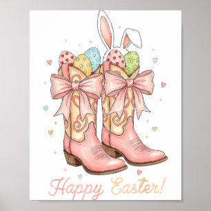 Cute Easter Egg Howdy Western Cowboy Boots Bunny C Poster